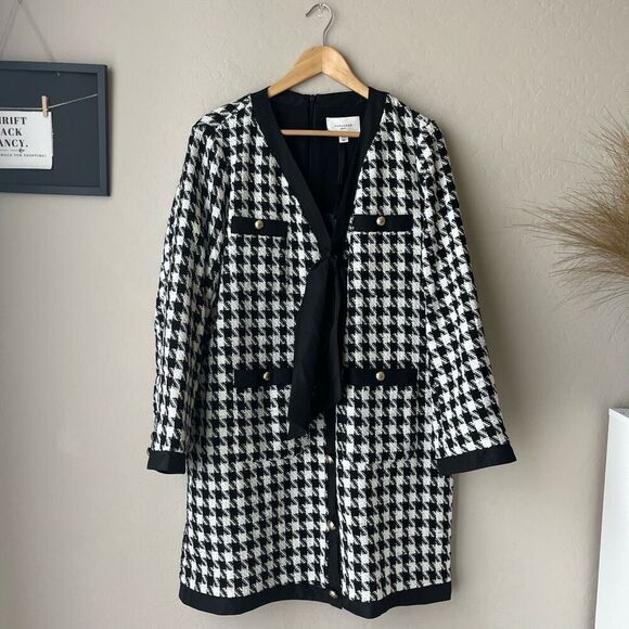 NEW Tuckernuck Pomander Place Tweed Coco Houndstooth Mini Dress Black White XXL - Picture 2 of 8